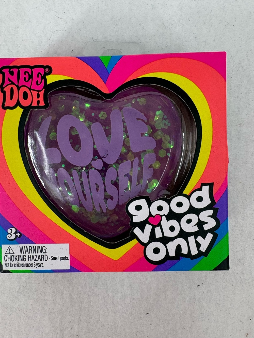 Schylling NeeDoh Good Vibes Only Glitter Heart Purple Love Yourself